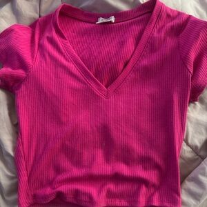 Bozzolo Fuchsia V-Neck Short Sleeve Tee